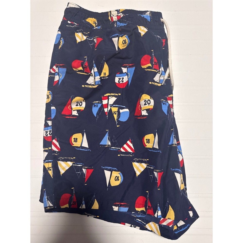 Brooks Brothers Swim Trunks Mens Large Navy Blue Excellent Sailboat Nautical